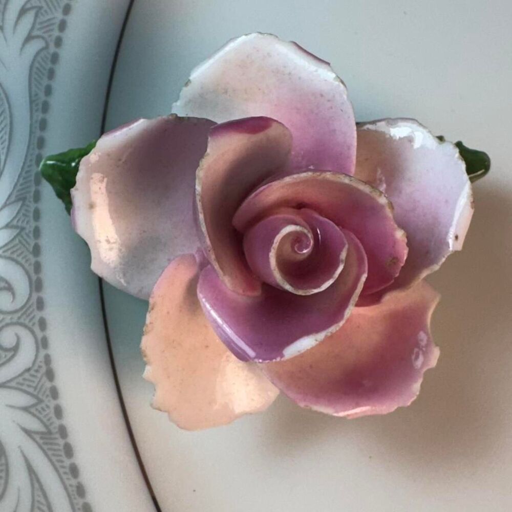Made in England Bone China Porcelain Pink Rose Brooch Pin - Elegant Cottagecore